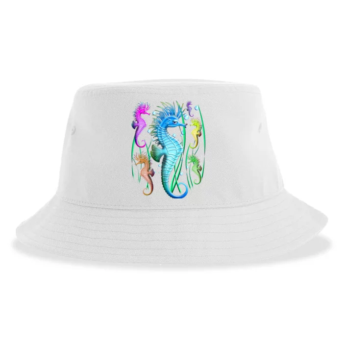 Colorful Seahorses Underwater Sustainable Bucket Hat