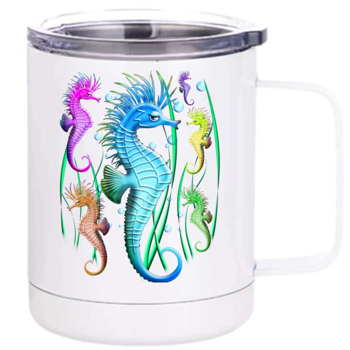 Colorful Seahorses Underwater Front & Back 12oz Stainless Steel Tumbler Cup