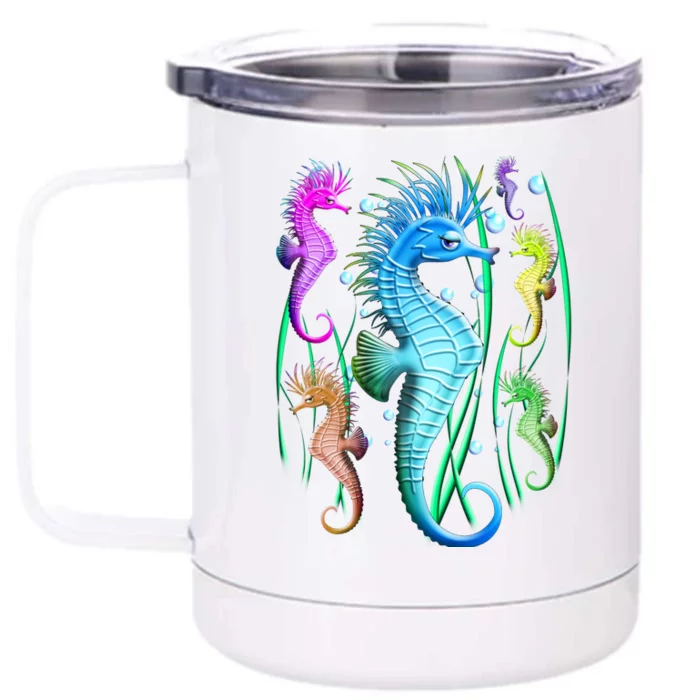 Colorful Seahorses Underwater Front & Back 12oz Stainless Steel Tumbler Cup