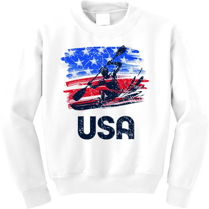 Canoe Slalom Usa Flag Patriotic Kayak Sprint Design Kids Sweatshirt