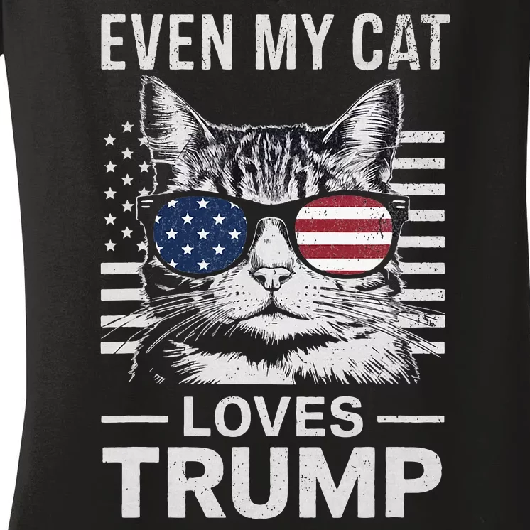 Cat Sunglasses Usa Flag Even My Cat Loves Trump Women's V-Neck T-Shirt