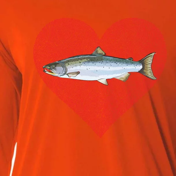 Coho Salmon Valentines Day Fish Love Fingerprint Meaningful Gift Cooling Performance Long Sleeve Crew