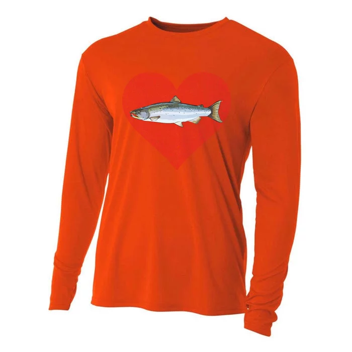 Coho Salmon Valentines Day Fish Love Fingerprint Meaningful Gift Cooling Performance Long Sleeve Crew