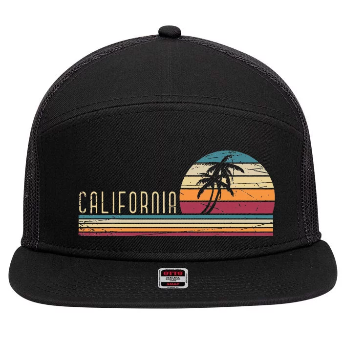 Cali Summer Vacation Ca Palm Trees Usa Retro California 7 Panel Mesh Trucker Snapback Hat