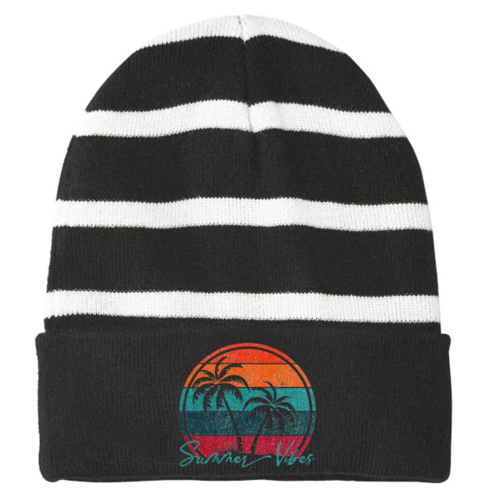 Cute Summer Vibes Fun And Bright Striped Beanie with Solid Band