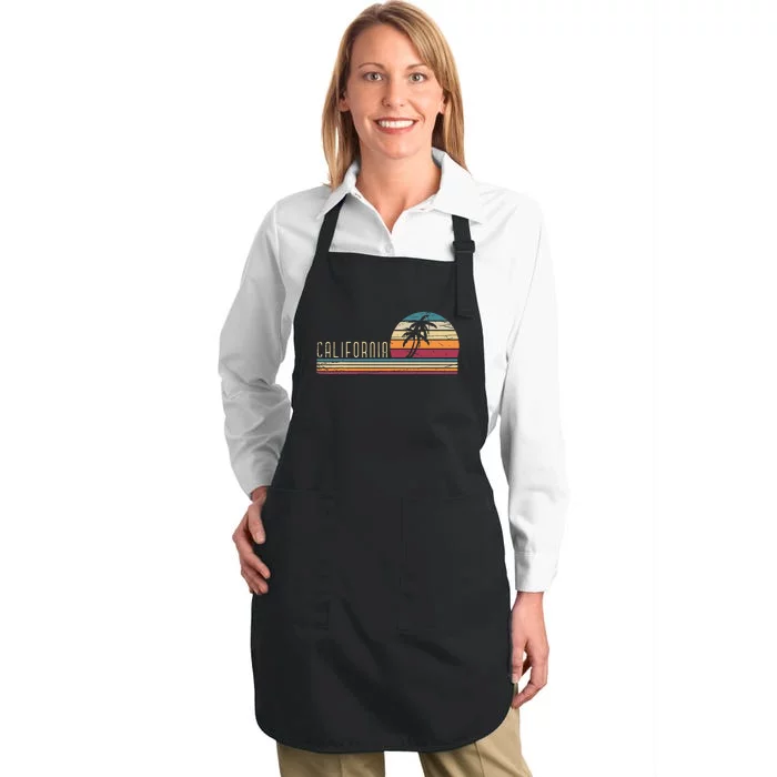 Cali Summer Vacation Ca Palm Trees Usa Retro California Full-Length Apron With Pocket