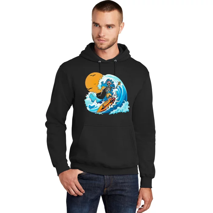 Cool Summer Vacation Skeleton Surfing Hawaii Hawaiian Hoodie