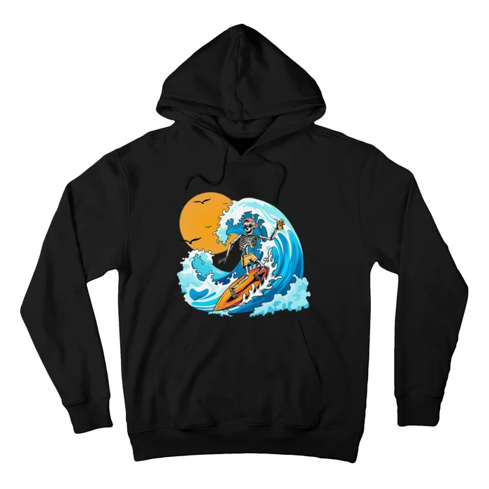 Cool Summer Vacation Skeleton Surfing Hawaii Hawaiian Hoodie