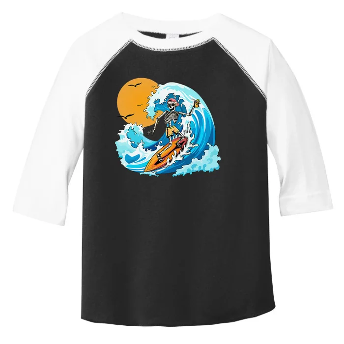 Cool Summer Vacation Skeleton Surfing Hawaii Hawaiian Toddler Fine Jersey T-Shirt