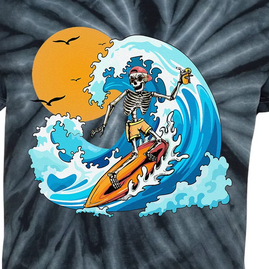 Cool Summer Vacation Skeleton Surfing Hawaii Hawaiian Kids Tie-Dye T-Shirt