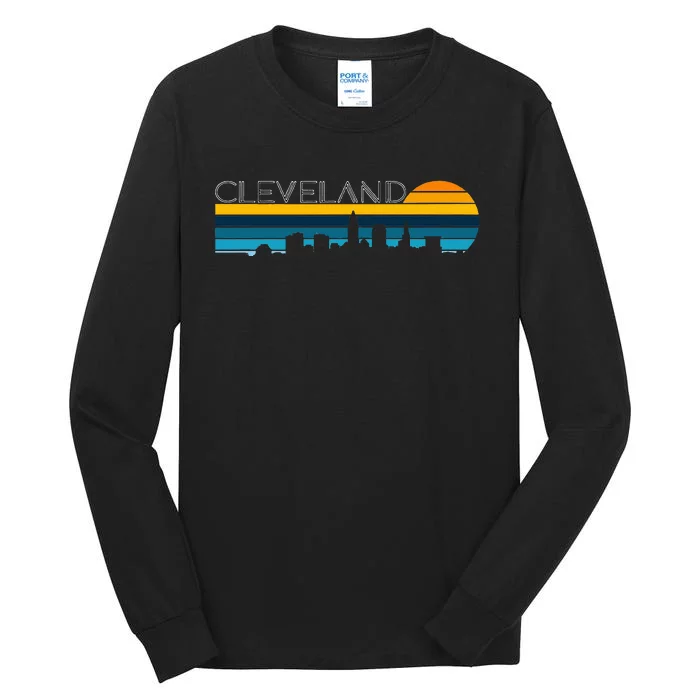 Cleveland Skyline Vintage Retro Sunset Cleveland Cityscape Tall Long Sleeve T-Shirt