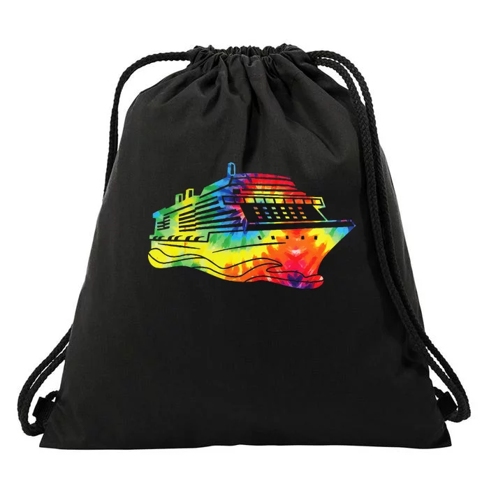 Cruise Ship Vacation Tie Dye 80s 90s Retro Drawstring Bag