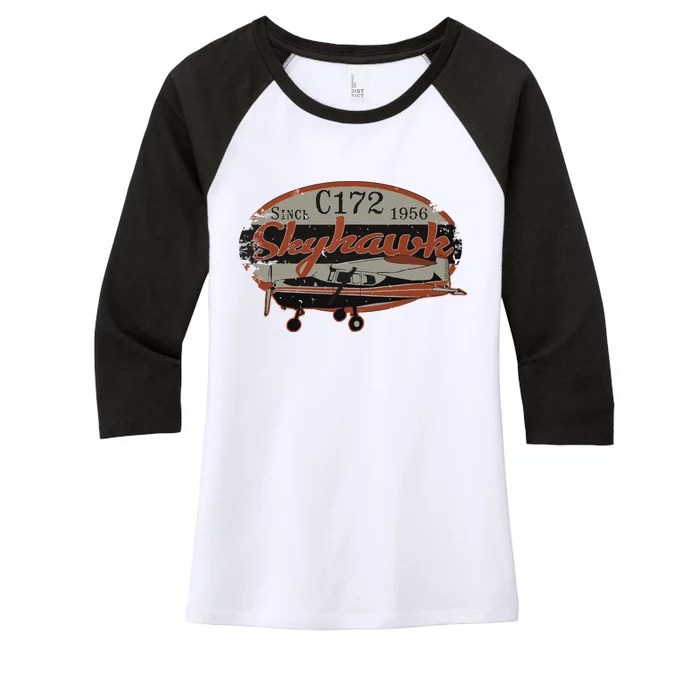 C172 Skyhawk Vintage Retro C172 Airplane Flying Pilot Women's Tri-Blend 3/4-Sleeve Raglan Shirt