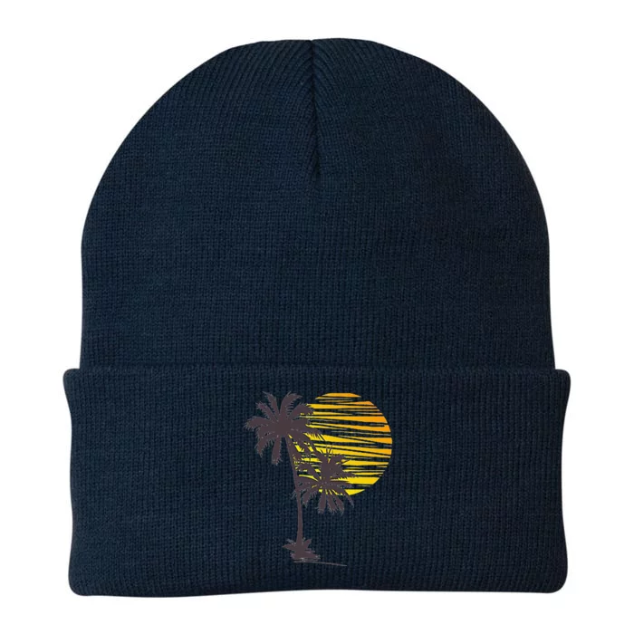 Cool Summer Vacation Sunset Beach Palm Tree Knit Cap Winter Beanie