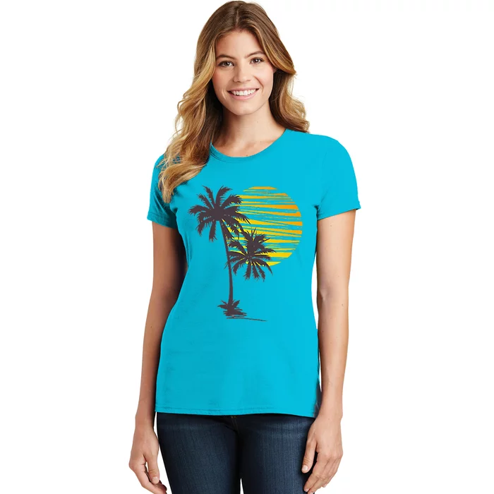 Cool Summer Vacation Sunset Beach Palm Tree Women's T-Shirt