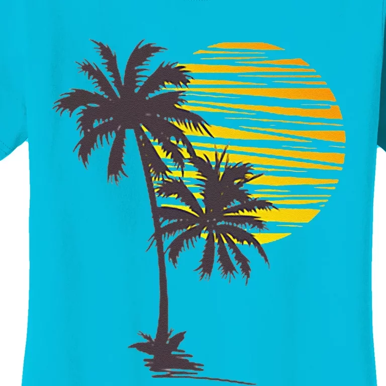 Cool Summer Vacation Sunset Beach Palm Tree Women's T-Shirt