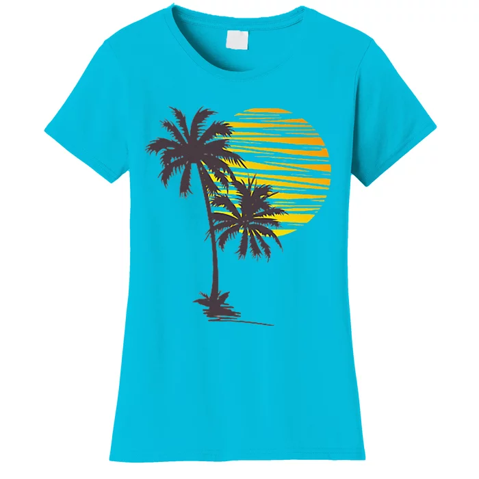 Cool Summer Vacation Sunset Beach Palm Tree Women's T-Shirt