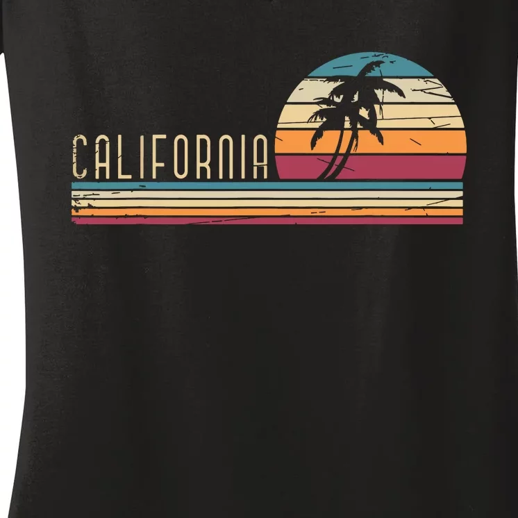 Cali Summer Vacation Ca Palm Trees Usa Retro California Women's V-Neck T-Shirt