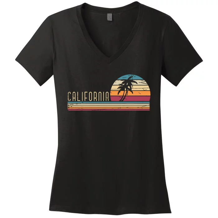 Cali Summer Vacation Ca Palm Trees Usa Retro California Women's V-Neck T-Shirt