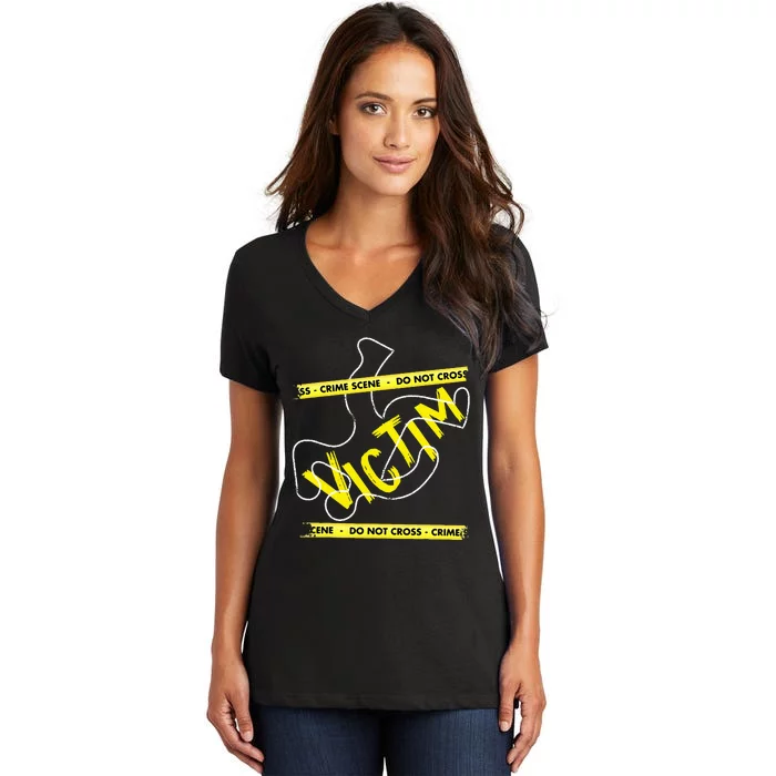 Crime Scene Victim Murder Mystery Dinner Chalk Outline Women's V-Neck T-Shirt