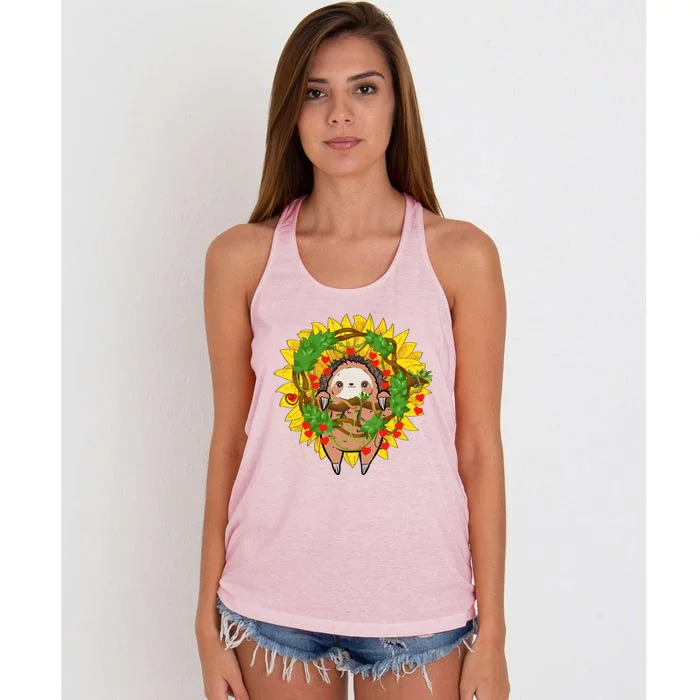 Cute Sloth Valentine's Day Heart Pattern Lazy Animal Lover Cool Gift Women's Knotted Racerback Tank