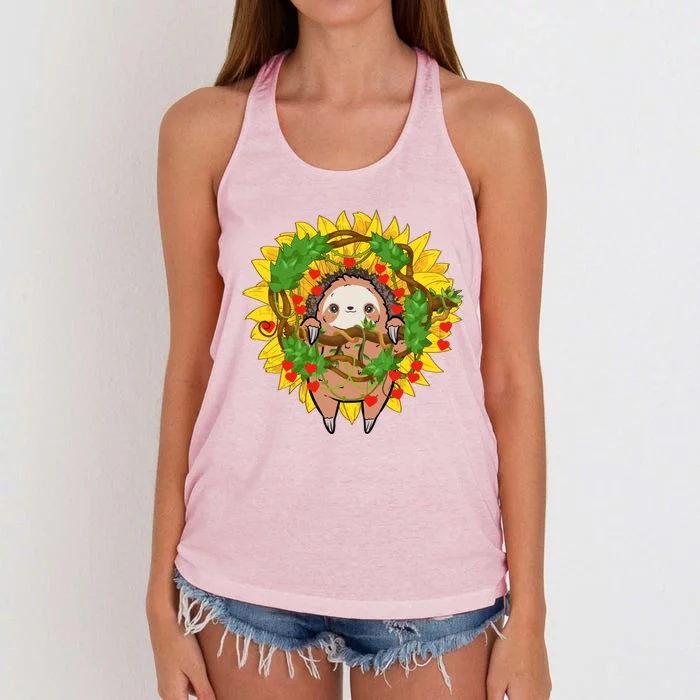 Cute Sloth Valentine's Day Heart Pattern Lazy Animal Lover Cool Gift Women's Knotted Racerback Tank