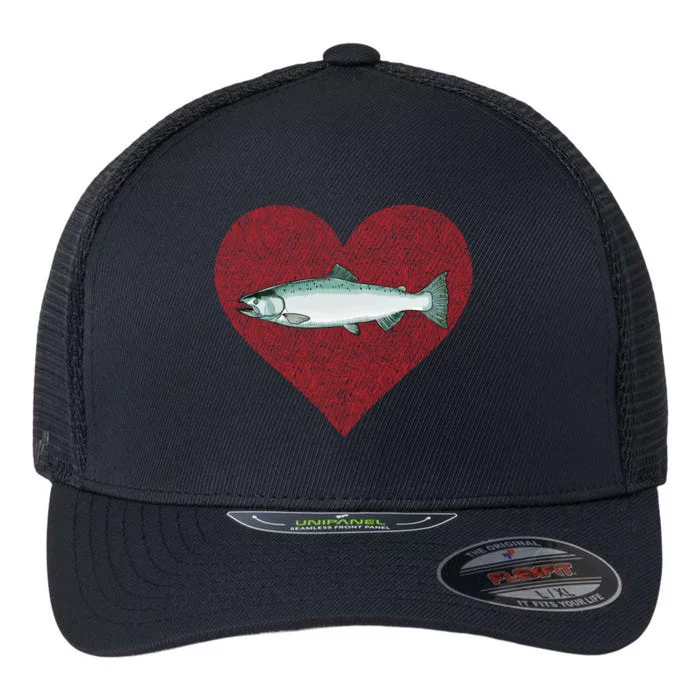 Chinook Salmon Valentines Day Fish Love Fingerprint Gift Flexfit Unipanel Trucker Cap