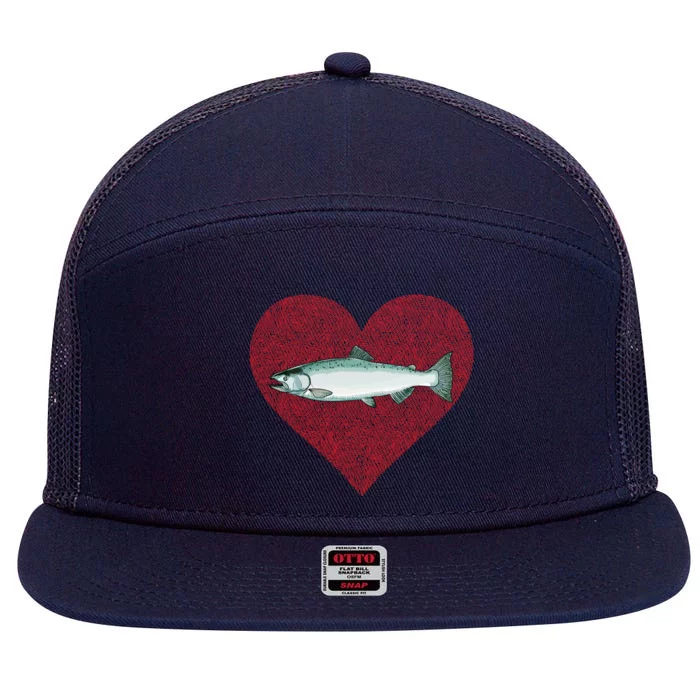 Chinook Salmon Valentines Day Fish Love Fingerprint Gift 7 Panel Mesh Trucker Snapback Hat