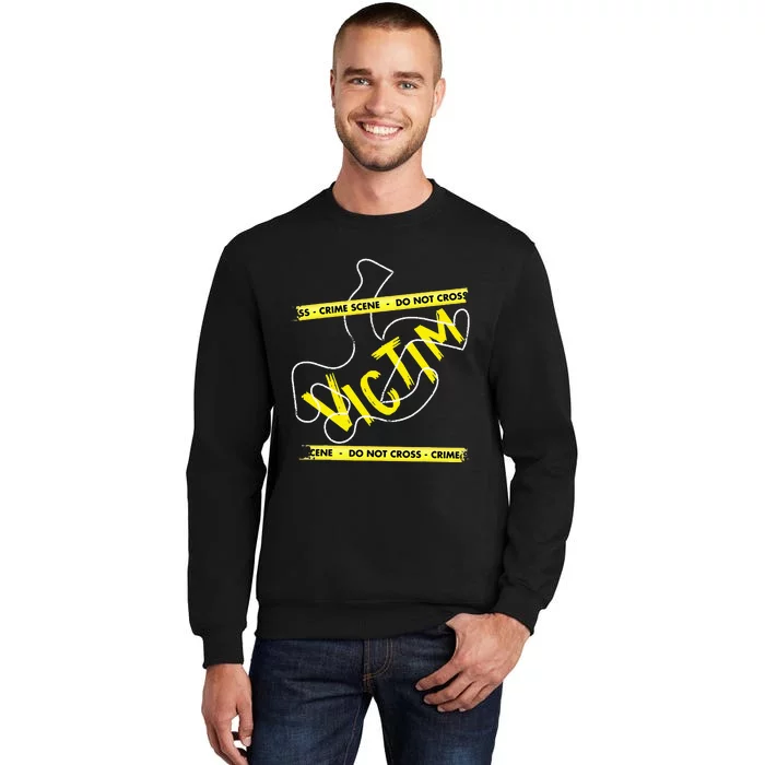 Crime Scene Victim Murder Mystery Dinner Chalk Outline Tall Sweatshirt