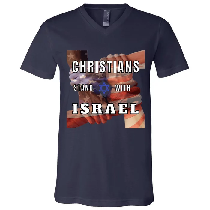 Christians Stand With Israel Amercan Flag Patriotic V-Neck T-Shirt