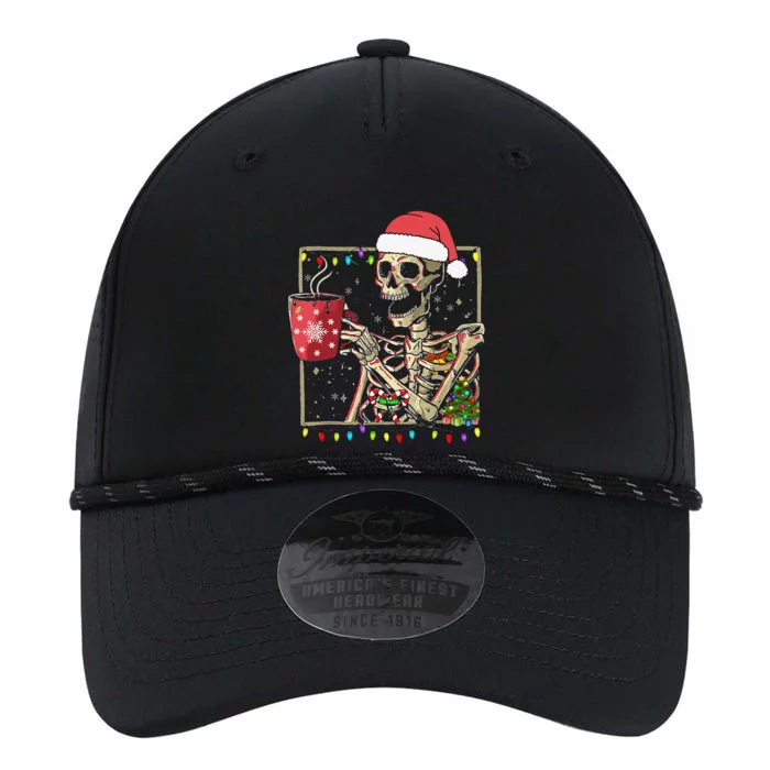 Christmas Skeleton With Smiling Skull Drinking Coffee Latte Cute Performance The Dyno Cap