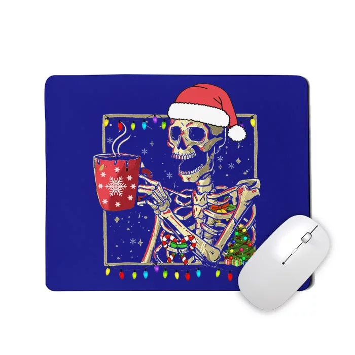 Christmas Skeleton With Smiling Skull Drinking Coffee Latte Cute Mousepad