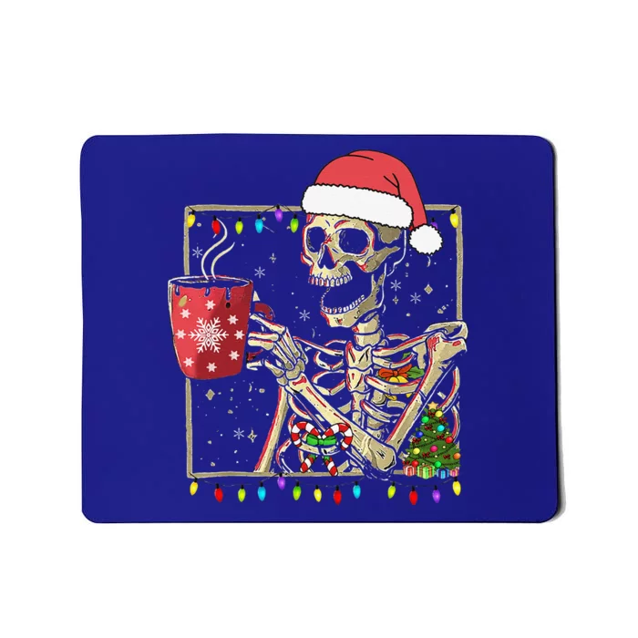 Christmas Skeleton With Smiling Skull Drinking Coffee Latte Cute Mousepad