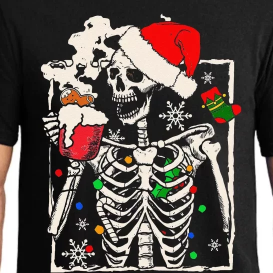 Christmas Skeleton With Smiling Skull Drinking Coffee Latte Gift Pajama Set