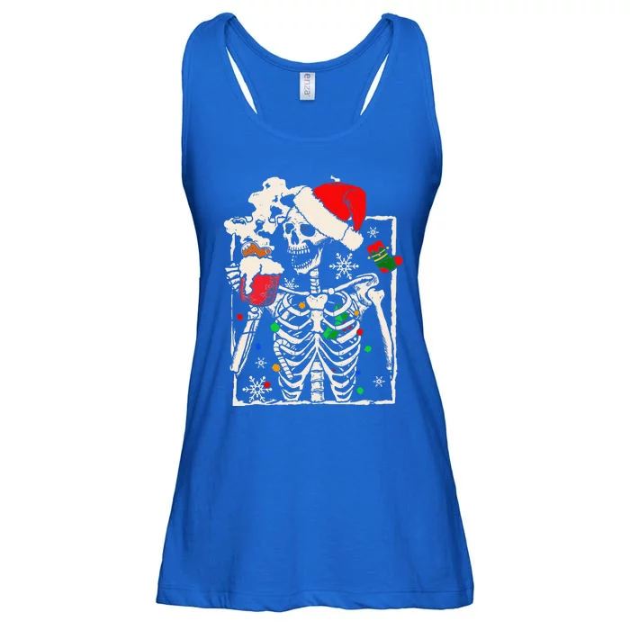 Christmas Skeleton With Smiling Skull Drinking Coffee Latte Gift Ladies Essential Flowy Tank