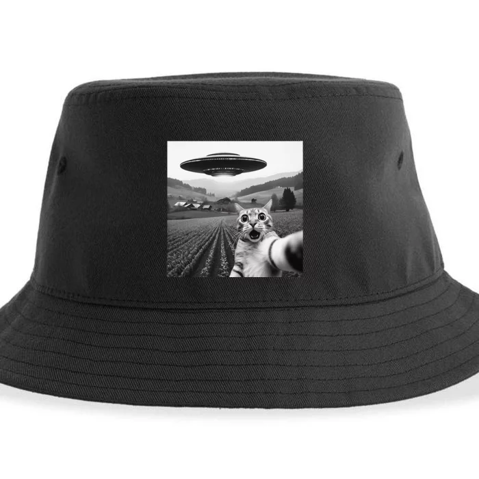 Cat Selfie With Alien Ufo Funny Cat Gifts Sustainable Bucket Hat