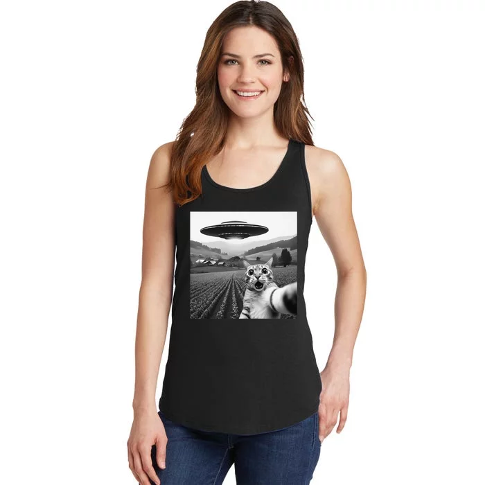 Cat Selfie With Alien Ufo Funny Cat Gifts Ladies Essential Tank