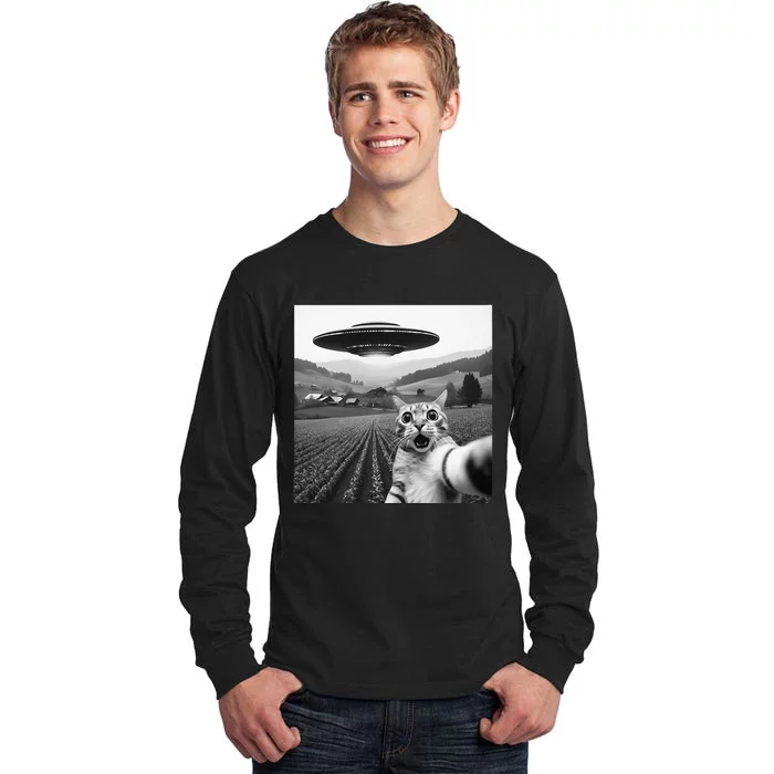 Cat Selfie With Alien Ufo Funny Cat Gifts Tall Long Sleeve T-Shirt