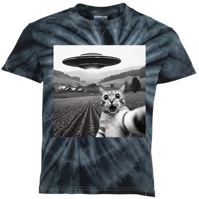 Cat Selfie With Alien Ufo Funny Cat Gifts Kids Tie-Dye T-Shirt