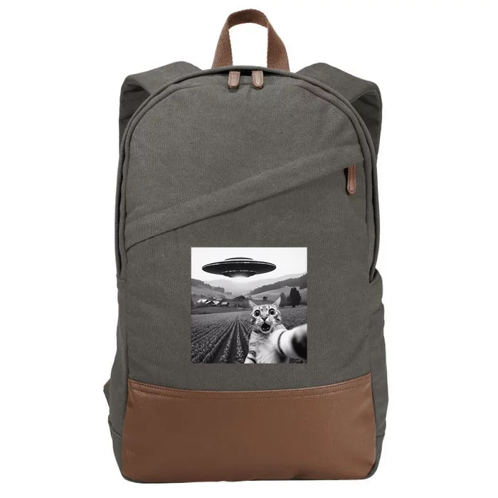 Cat Selfie With Alien Ufo Funny Cat Gifts Cotton Canvas Backpack