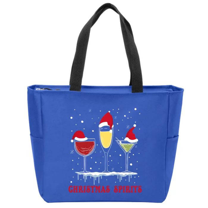 Christmas Spirits Wine Bubbly Martinis Gift Zip Tote Bag