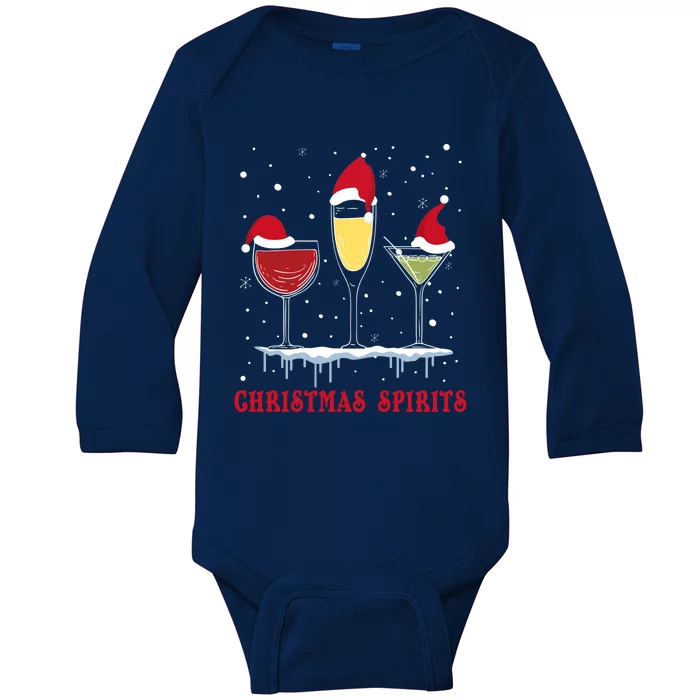 Christmas Spirits Wine Bubbly Martinis Gift Baby Long Sleeve Bodysuit