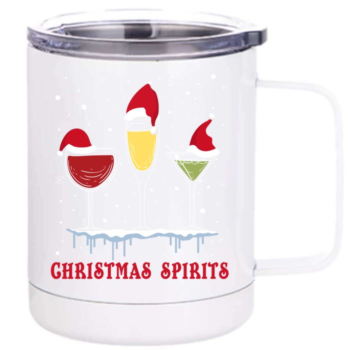 Christmas Spirits Wine Bubbly Martinis Gift Front & Back 12oz Stainless Steel Tumbler Cup