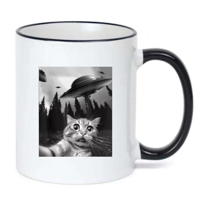 Cat Selfie With Alien UFO Funny Cat Lovers Spaceship Gift Black Color Changing Mug