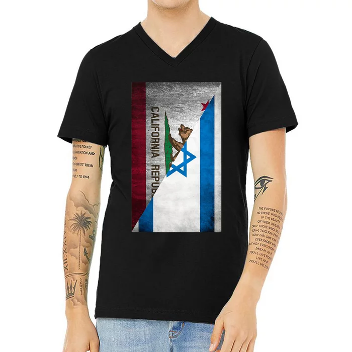 California Stands With Israeli Flag California Flag V-Neck T-Shirt