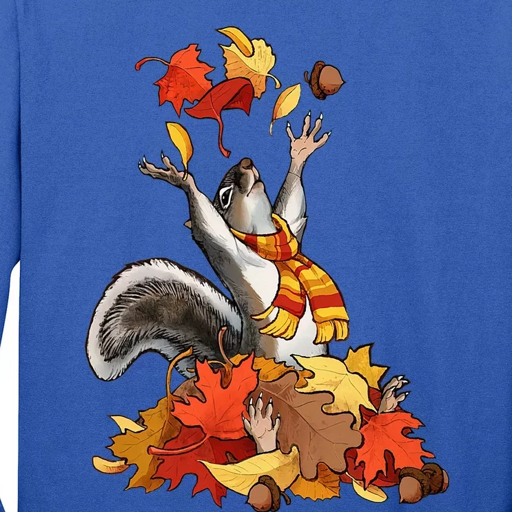 Cute Squirrel With Fall Leaves Autumn Animal Thanksgiving Long Sleeve Shirt