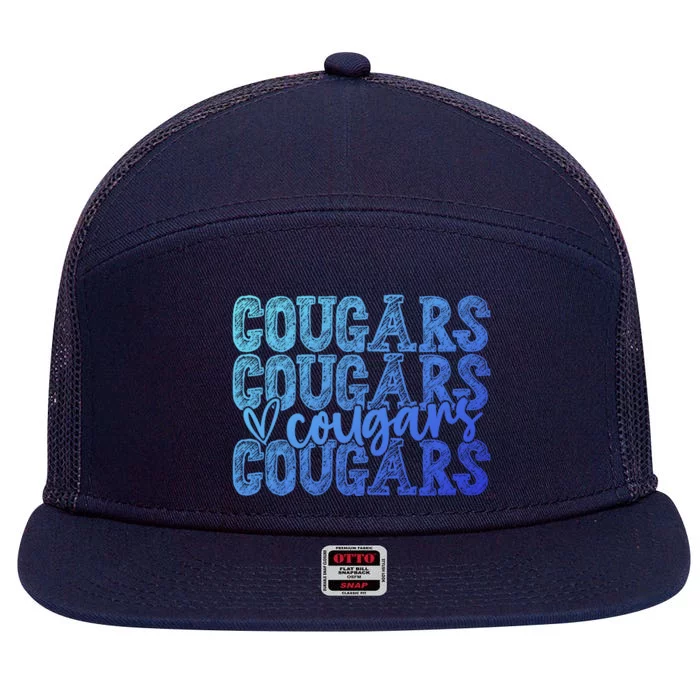 Cougars Spirit Wear Game Day School Mascot Sport Fan Team Gift 7 Panel Mesh Trucker Snapback Hat