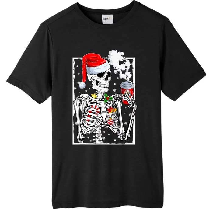 Christmas Skeleton With Smiling Skull Drinking Coffee Latte ChromaSoft Performance T-Shirt