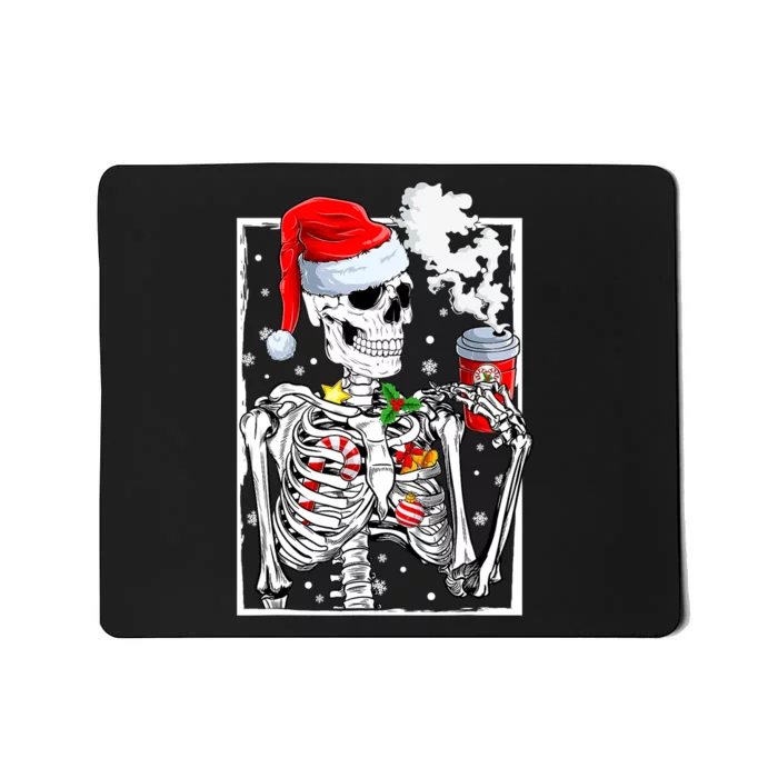 Christmas Skeleton With Smiling Skull Drinking Coffee Latte Mousepad