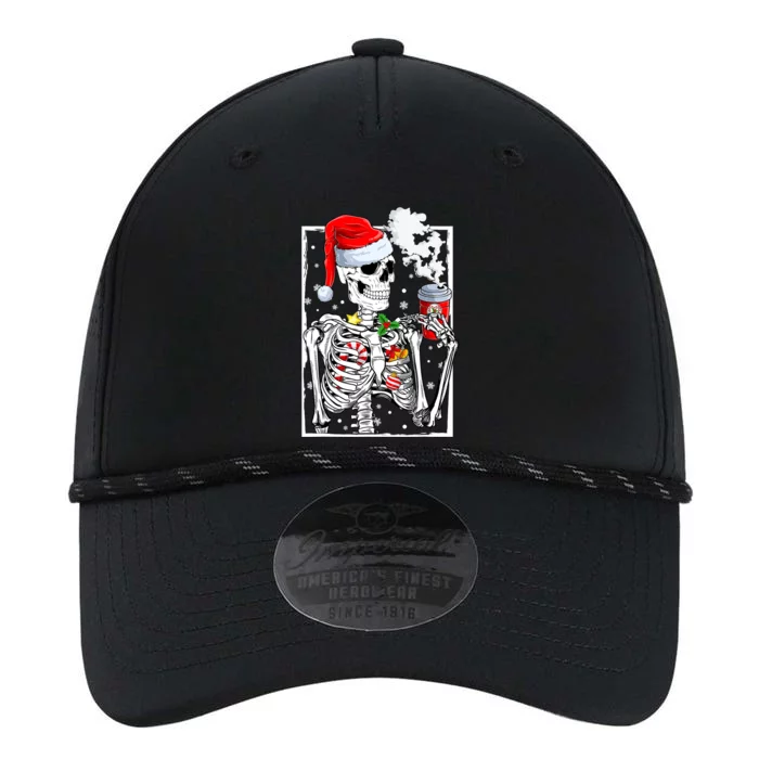 Christmas Skeleton With Smiling Skull Drinking Coffee Latte Performance The Dyno Cap